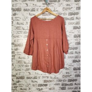 Terzo Millenio Italy Linen Top Size Small Orange Hi Lo Button Back Lagenlook‎